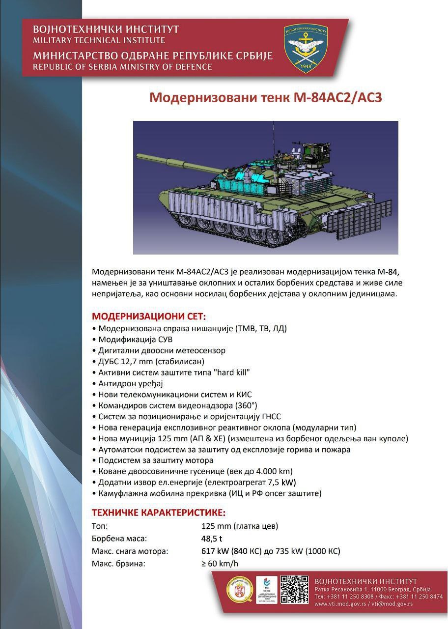 Katalog VTI sa karakterisitikama modernizovane verzije tenka M-84AS2/AS3