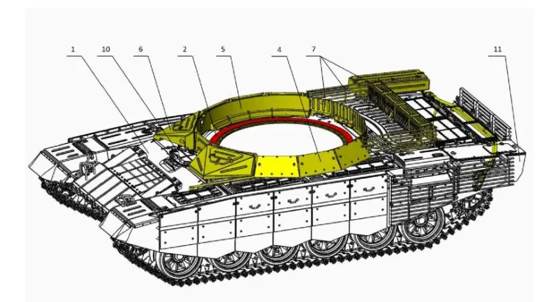 Šasija tenka T-70A koja bi se koristila za BMPT-72 uključuje ugradnju dodatnih elemenata dinamičke zaštite