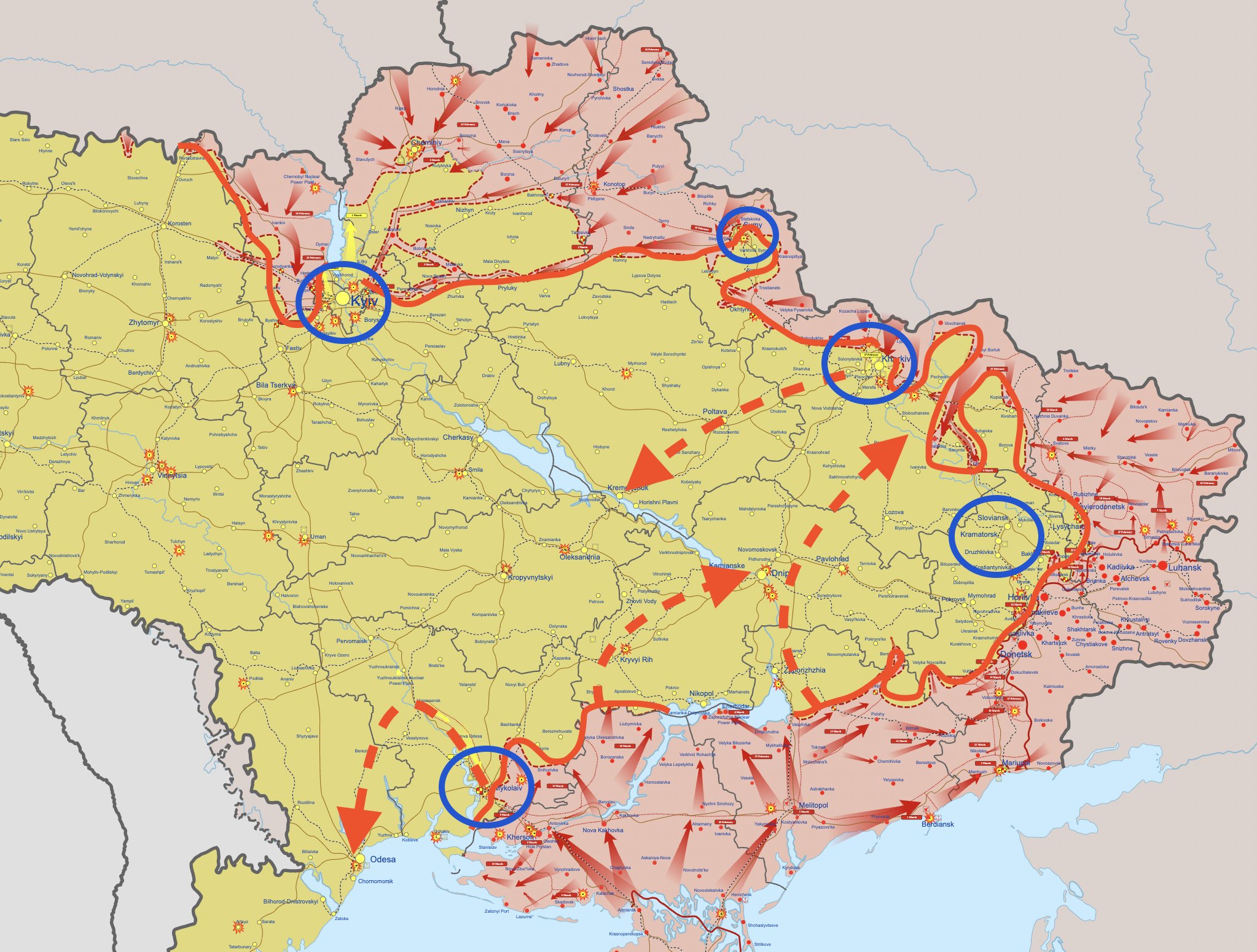 Pravci ruske invazije na Ukrajinu, februar 2022. godine