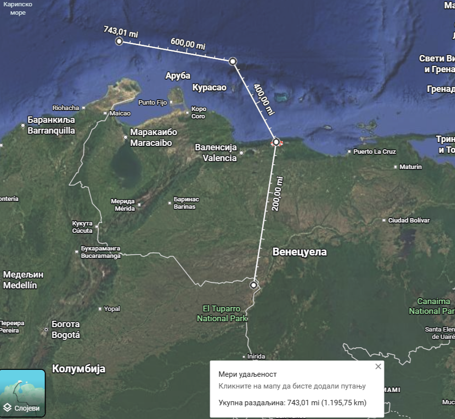 Pretpostavljena trajektorij leta trenaportnih helikoptera MH-47G (krajnje odredište USS Gerald R. Ford)