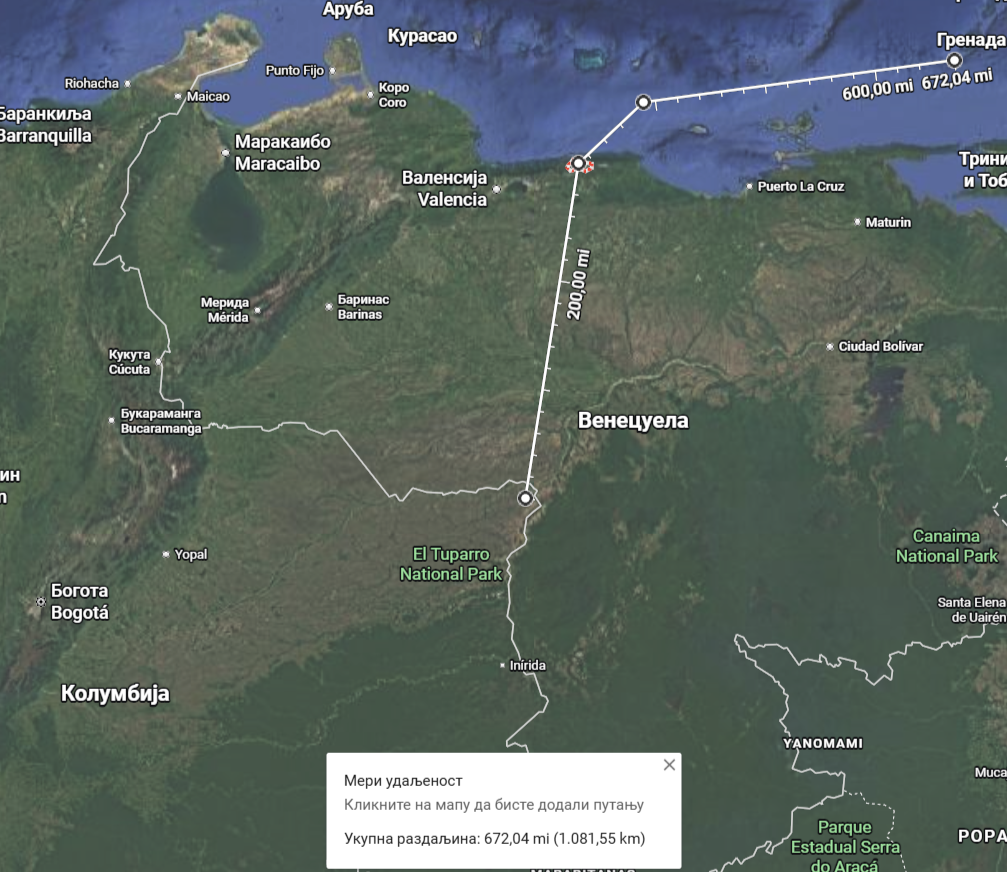 Verovatni pravac dolaska i izvlačenja helikoptera MH-60M (krajnje odredište Grenada)